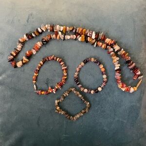 BUNDLE: Vintage Mixed Gemstone Necklace & Bracelet Jewelry Set